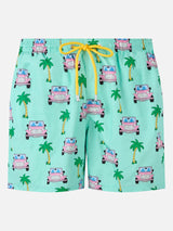 Man lightweight fabric swim-shorts Lighting with off-road car print