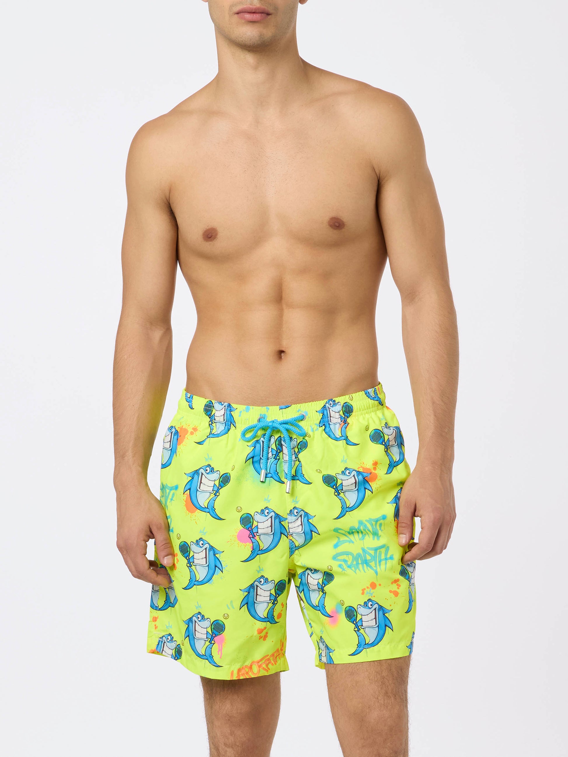 Man lightweight fabric swim-shorts Lighting with Cryptopuppets print | CRYPTOPUPPETS SPECIAL EDITION - MC2 Saint Barth