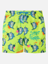 Man lightweight fabric swim-shorts Lighting with Cryptopuppets print | CRYPTOPUPPETS SPECIAL EDITION