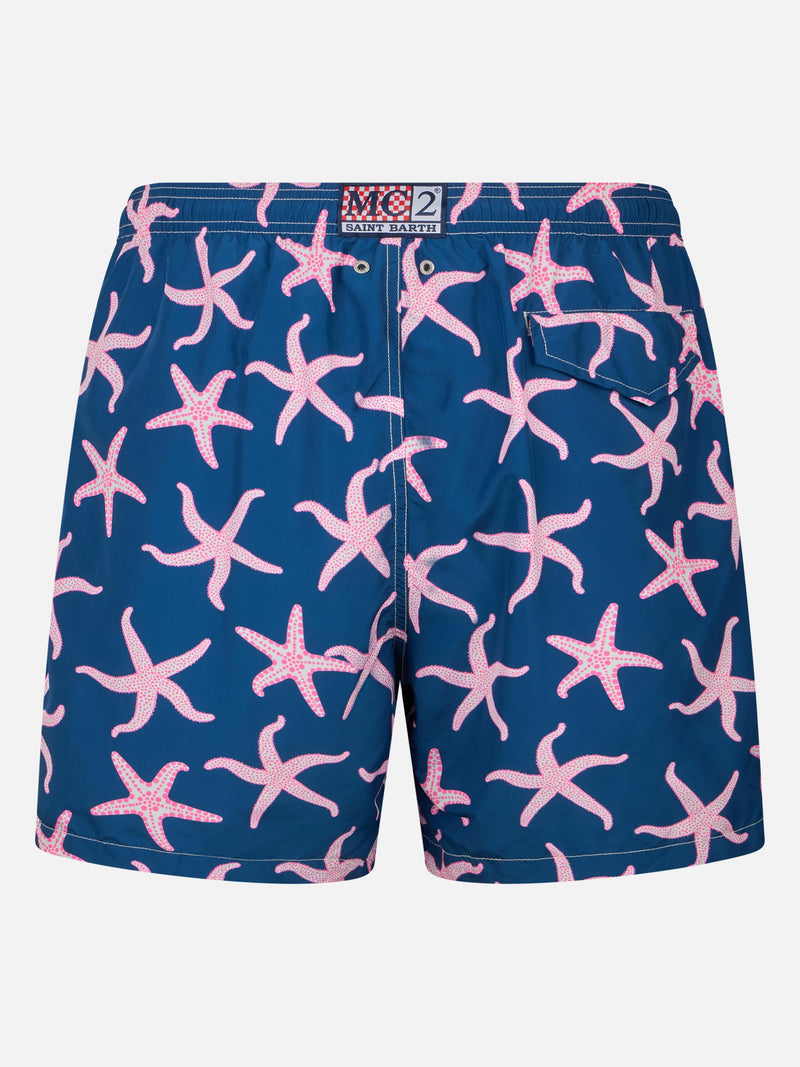 Man lightweight fabric swim-shorts Lighting with starfish print