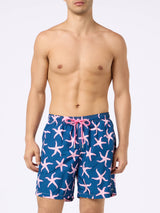 Man lightweight fabric swim-shorts Lighting with starfish print