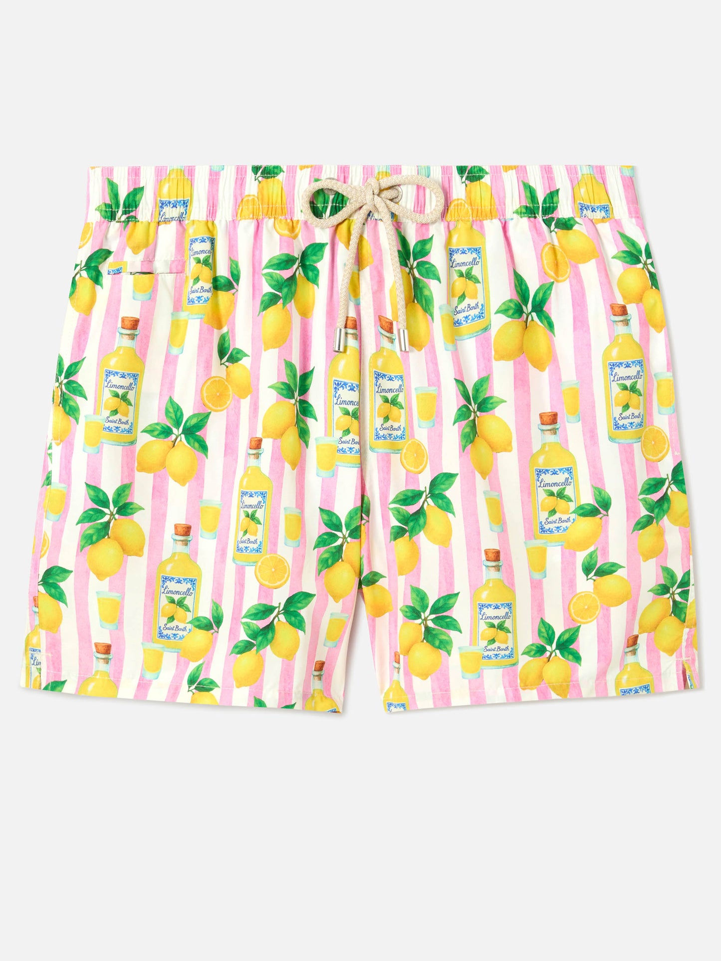 Rosa gestreifte Lighting Badeshorts mit Allover-Limoncello-Print 