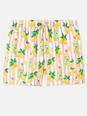 Rosa gestreifte Lighting Badeshorts mit Allover-Limoncello-Print 