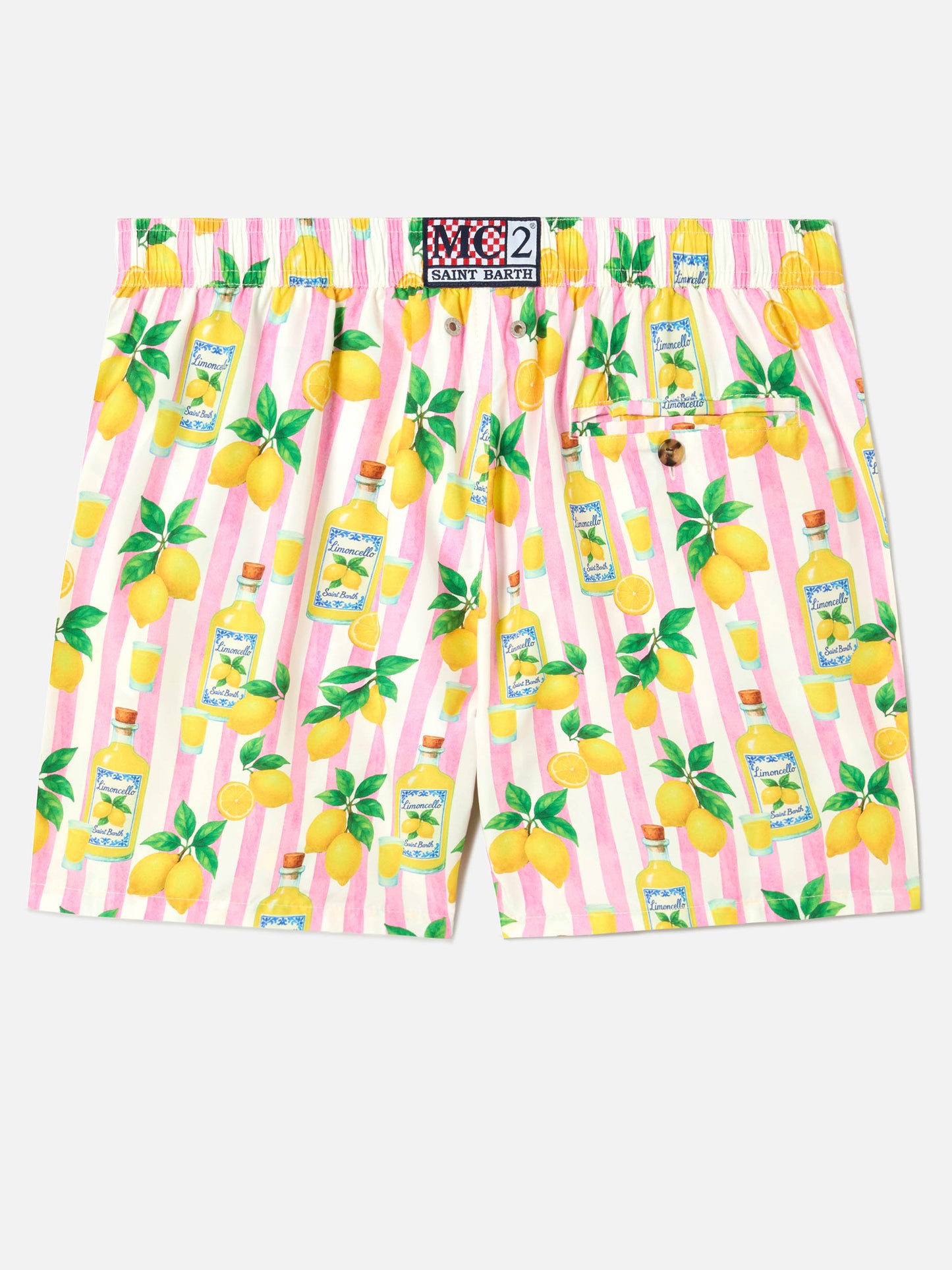 Rosa gestreifte Lighting Badeshorts mit Allover-Limoncello-Print 