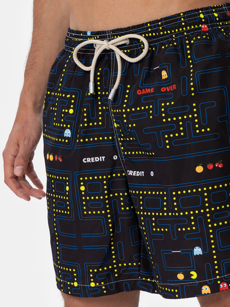 Man lightweight fabric swim-shorts Lighting with Pac-Man print | PAC-MAN SPECIAL EDITION