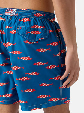 Blue Lighting swim shorts with all-over sardines print