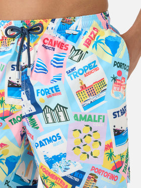 Badeshorts Lighting mit Postkarten-Print 