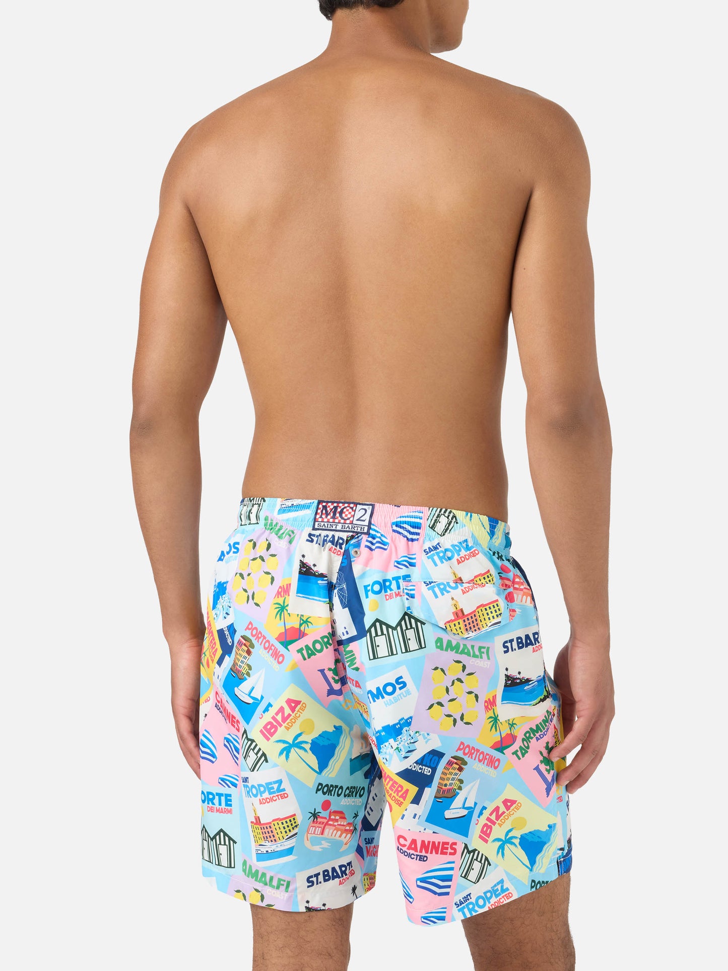 Badeshorts Lighting mit Postkarten-Print 