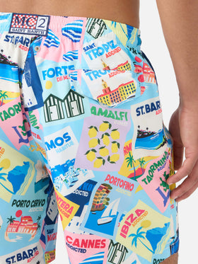 Badeshorts Lighting mit Postkarten-Print 