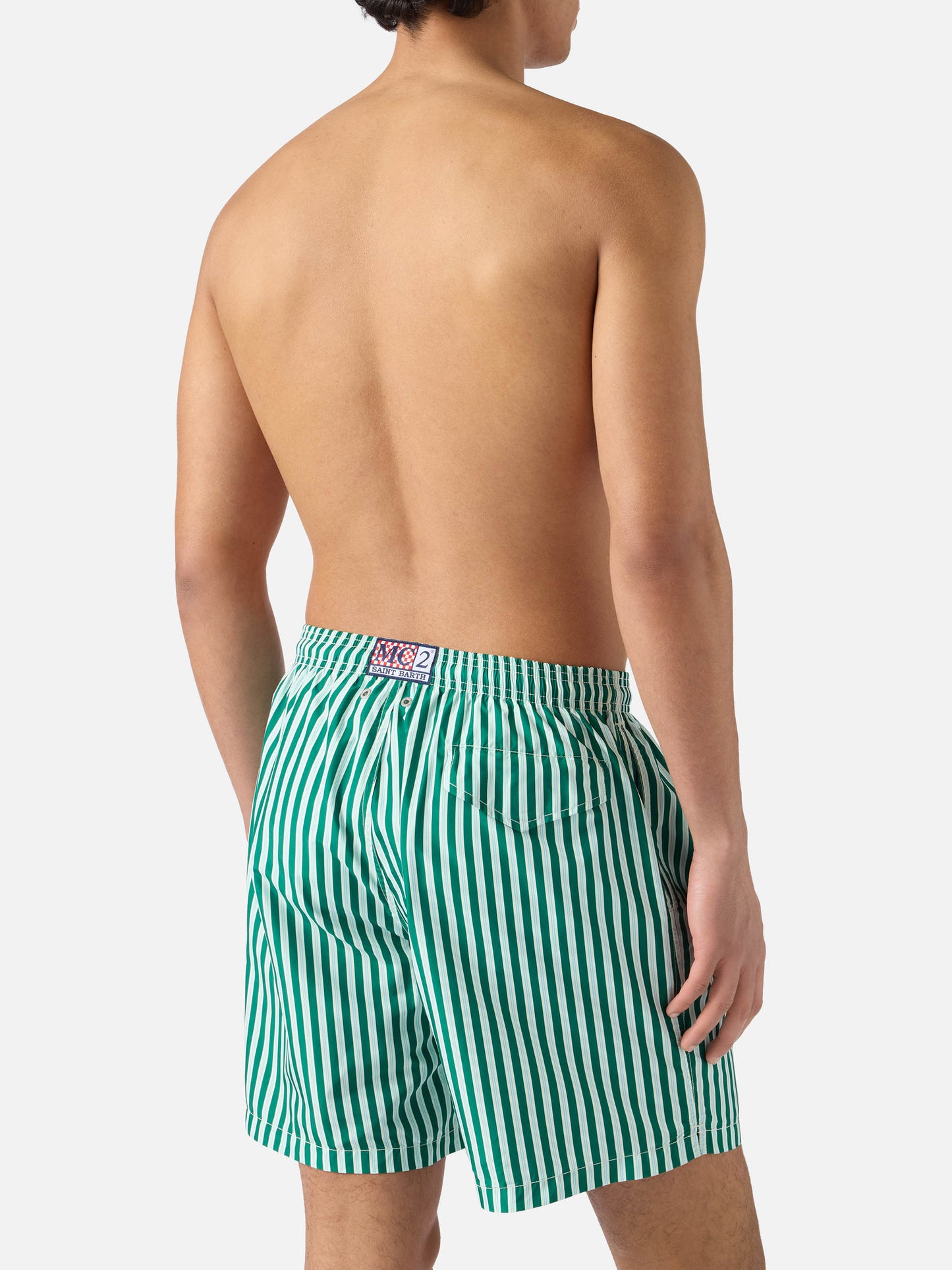 Green striped Lighting swim shorts with St. Barth embroidery
