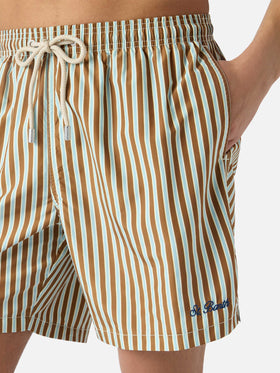 Costume mare Lighting a righe marroni con ricamo St. Barth