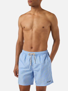 Light blue striped Lighting swim shorts with St. Barth embroidery