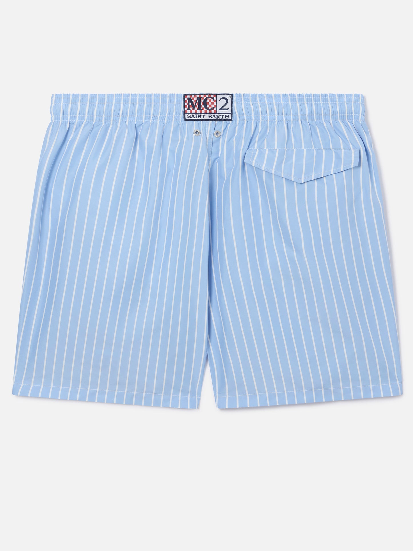 Short de bain Lighting à rayures bleu clair avec broderie St. Barth 