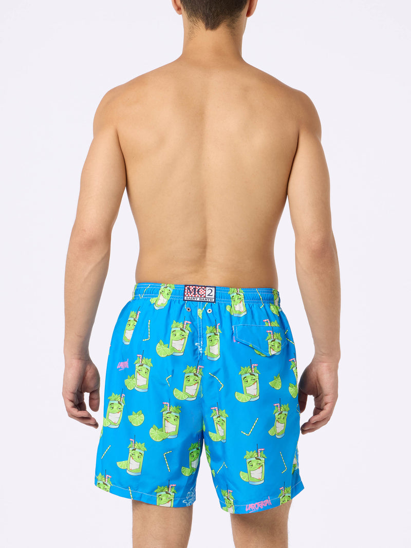 Man lightweight fabric swim-shorts Lighting with Cryptopuppets print | CRYPTOPUPPETS SPECIAL EDITION