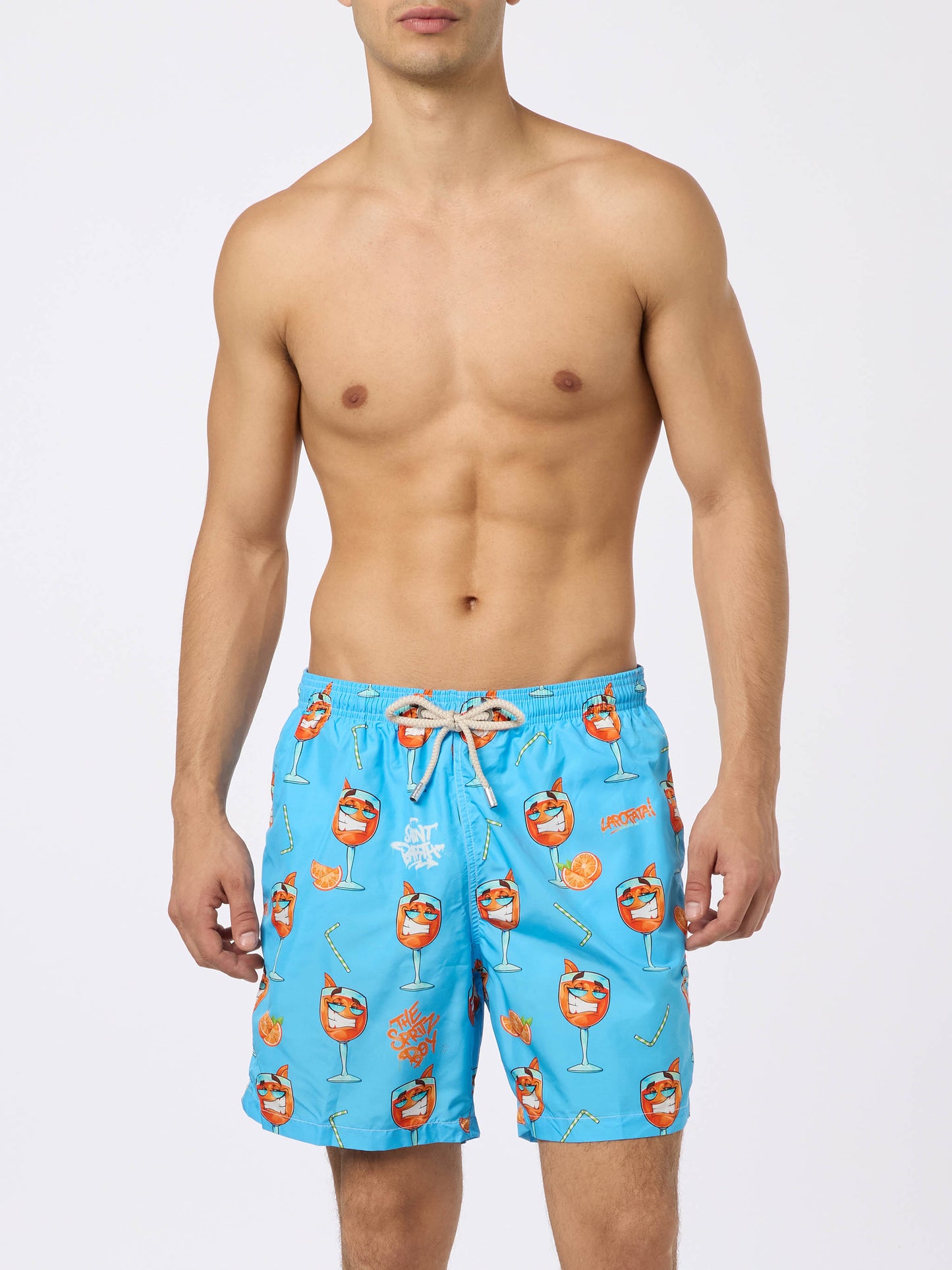 Man lightweight fabric swim-shorts Lighting with Cryptopuppets print | CRYPTOPUPPETS SPECIAL EDITION