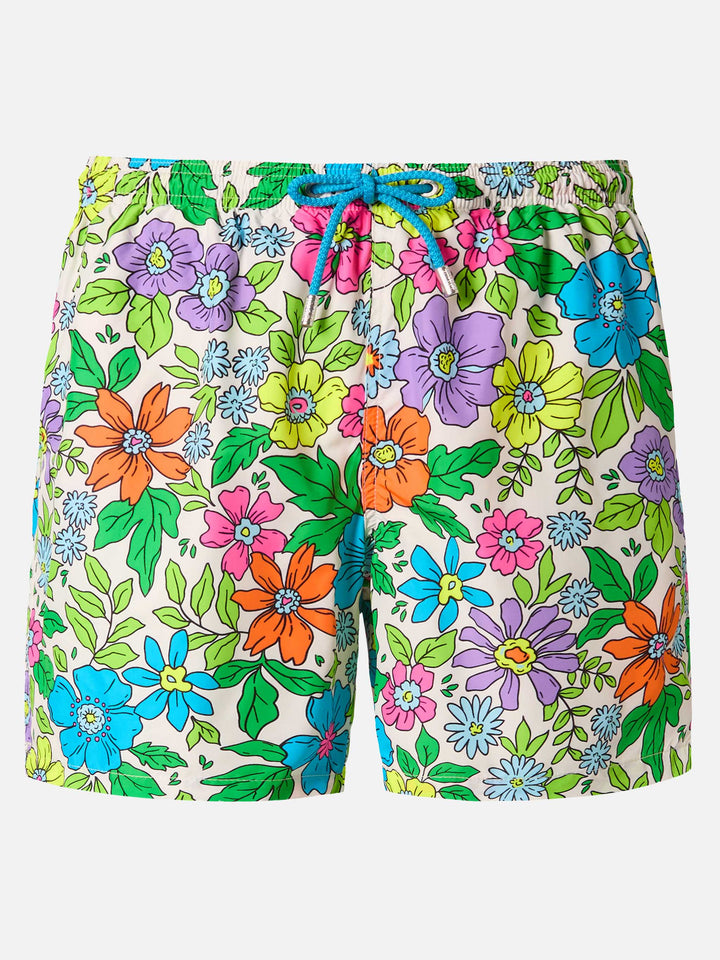 Leichte Badehose aus leuchtendem Stoff mit Blumenmuster
