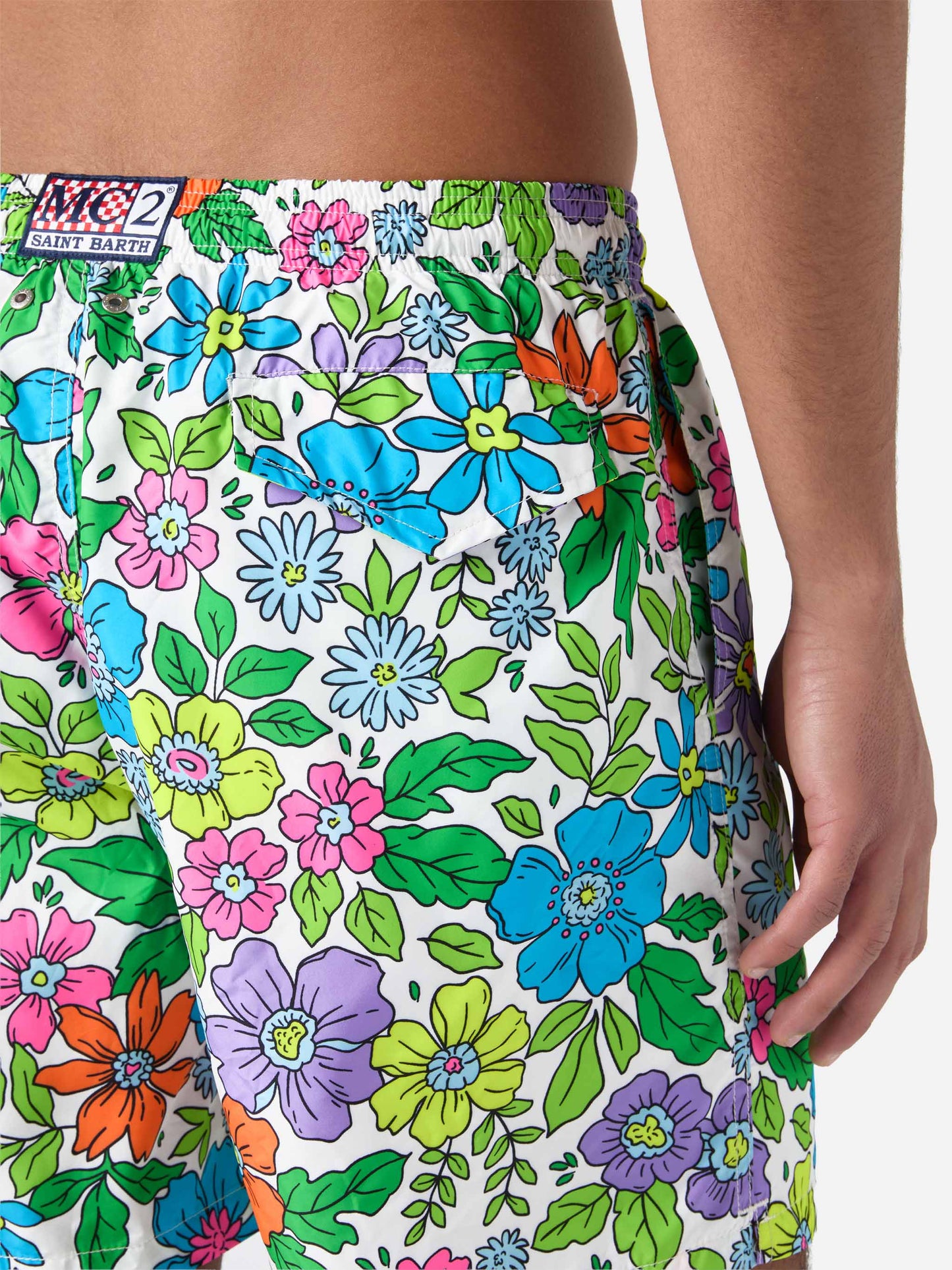 Lightweight fabric swim shorts Lighting with floral print