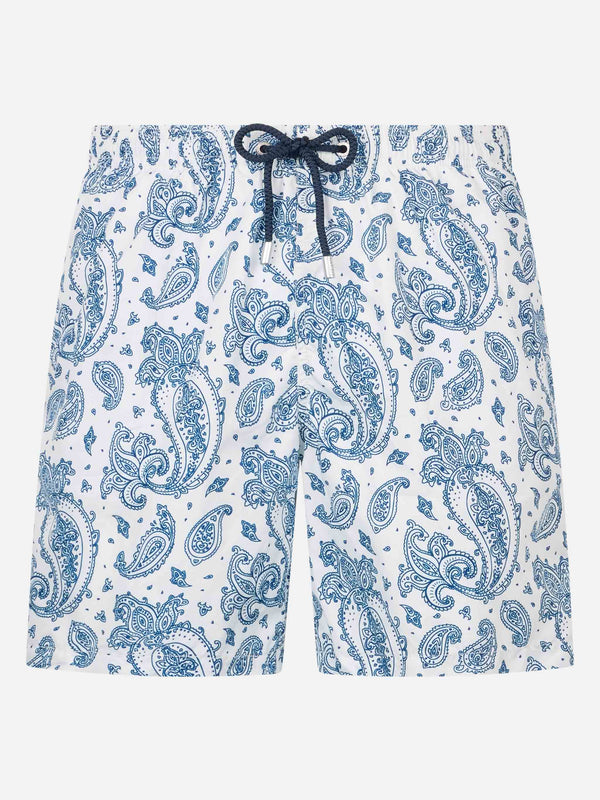 Man lightweight fabric swim-shorts Lighting with paisley print