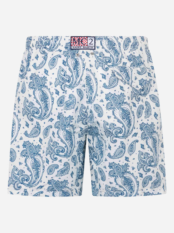 Man lightweight fabric swim-shorts Lighting with paisley print