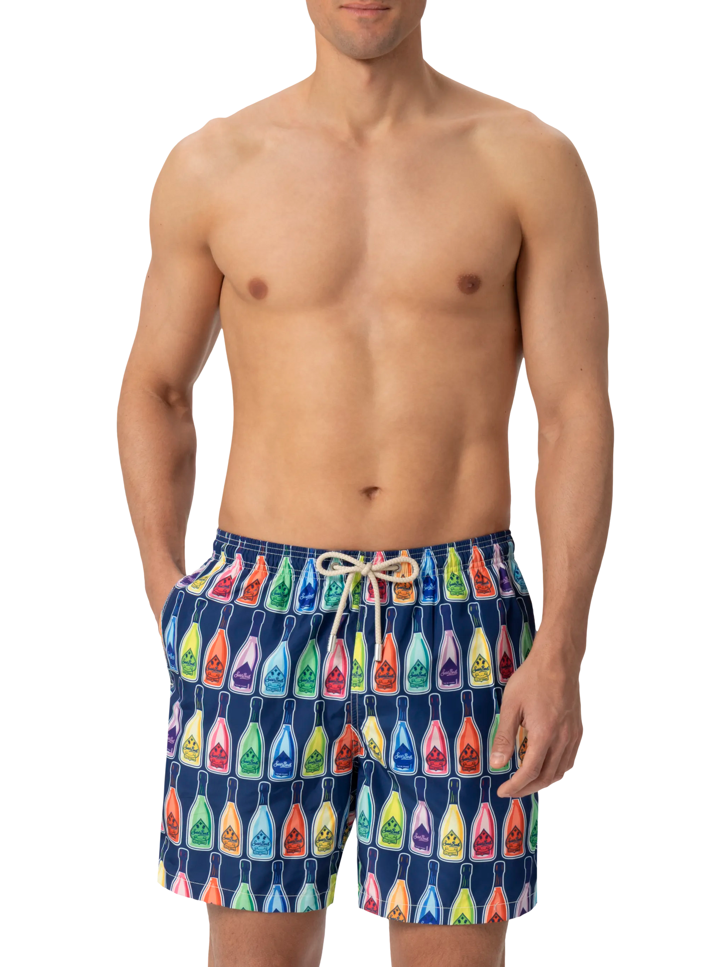 Badeshorts aus leichtem Stoff „Lighting“ mit Flaschen-Print
