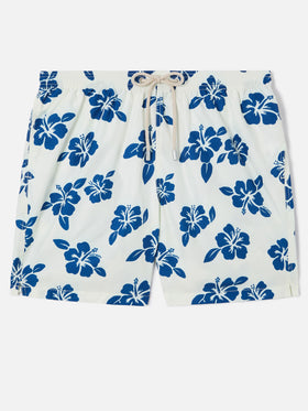 Costume mare Lighting bianco con stampa hibiscus all-over