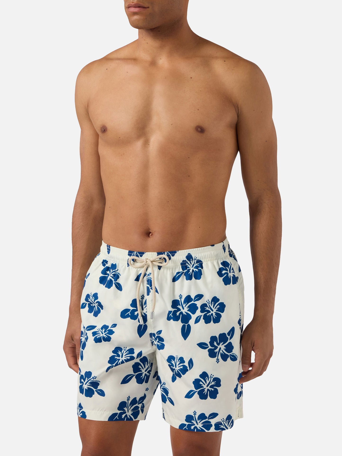 Costume mare Lighting bianco con stampa hibiscus all-over