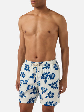 Costume mare Lighting bianco con stampa hibiscus all-over