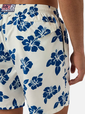 Costume mare Lighting bianco con stampa hibiscus all-over