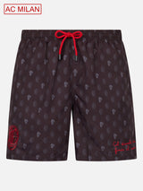 Man lightweight fabric swim shorts with Milan logo print and patch | AC MILAN SPECIAL EDITION