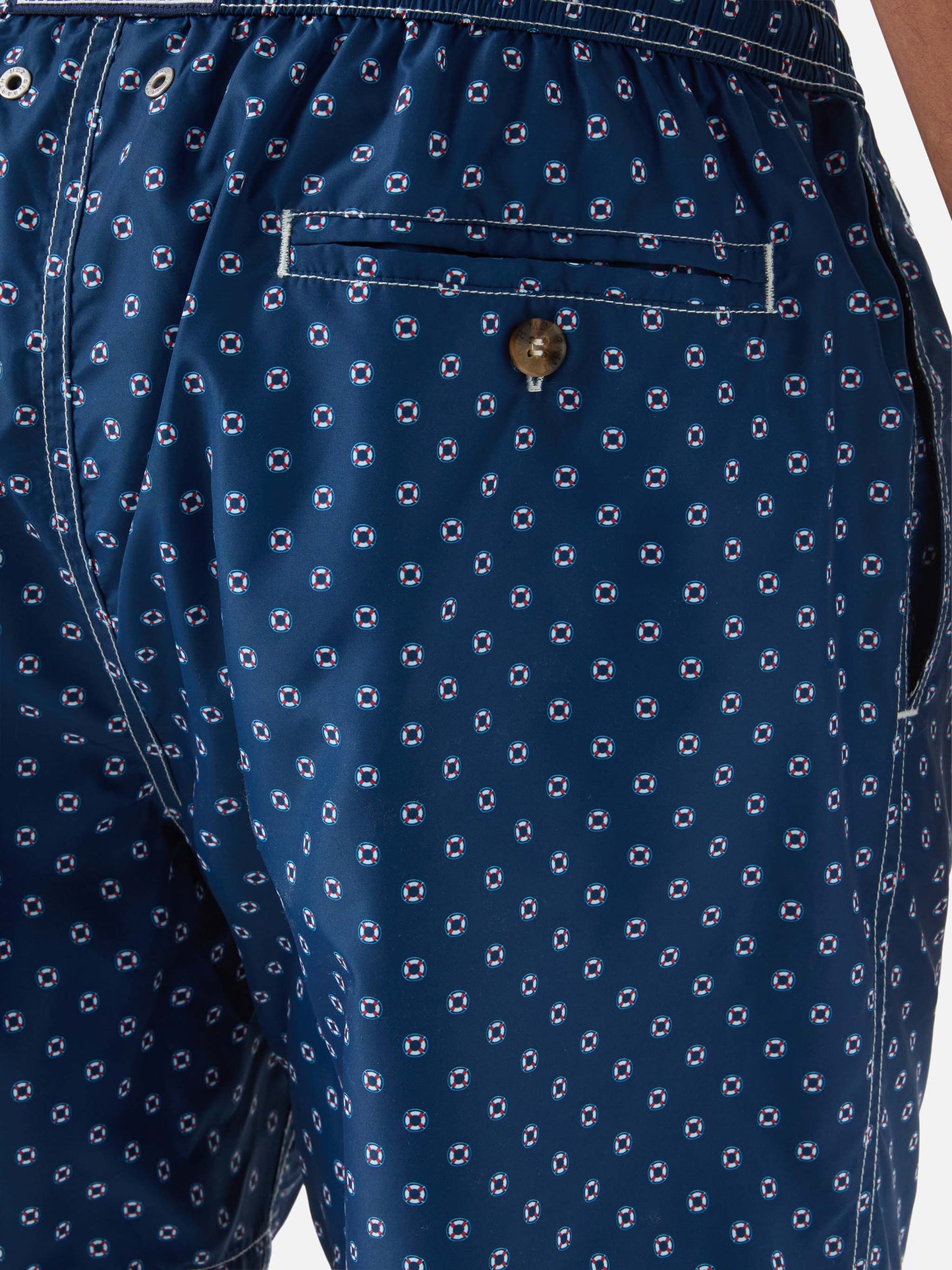 Navy Lighting Micro swim shorts with mini lifebuoy print