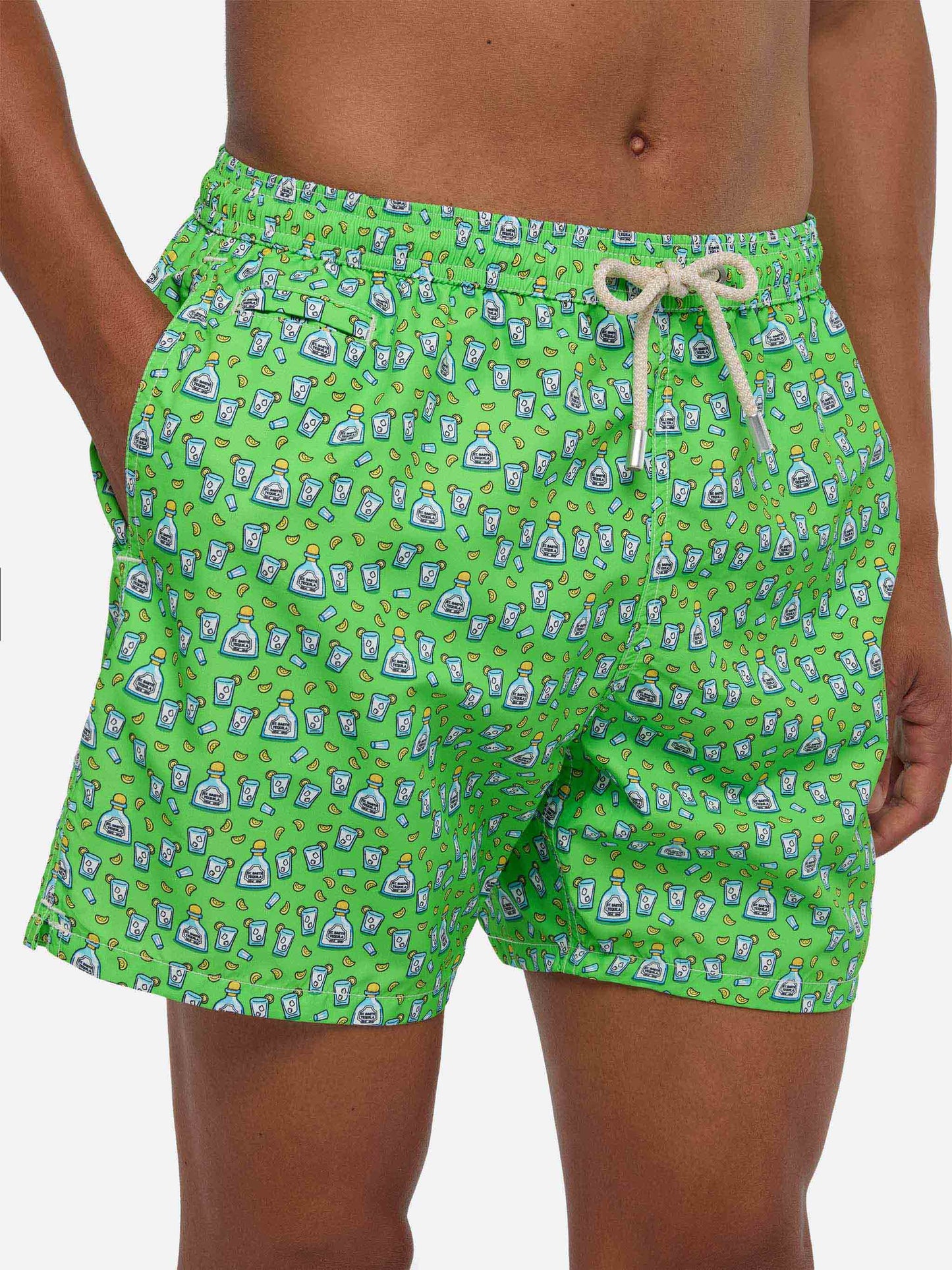 Herren-Badeshorts aus leichtem Stoff mit Tequila-Aufdruck