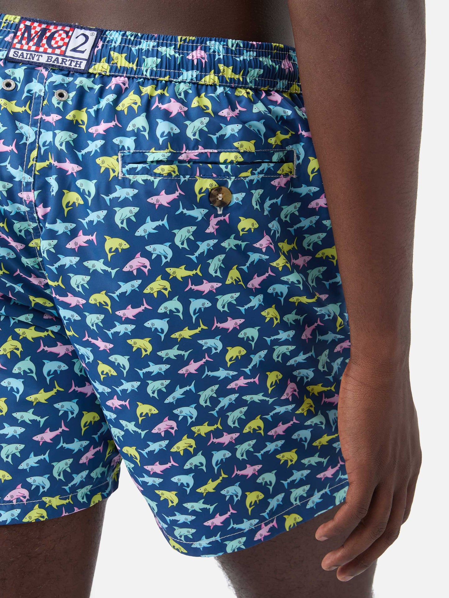 Lighting Micro Fantasy blue shark print swim shorts