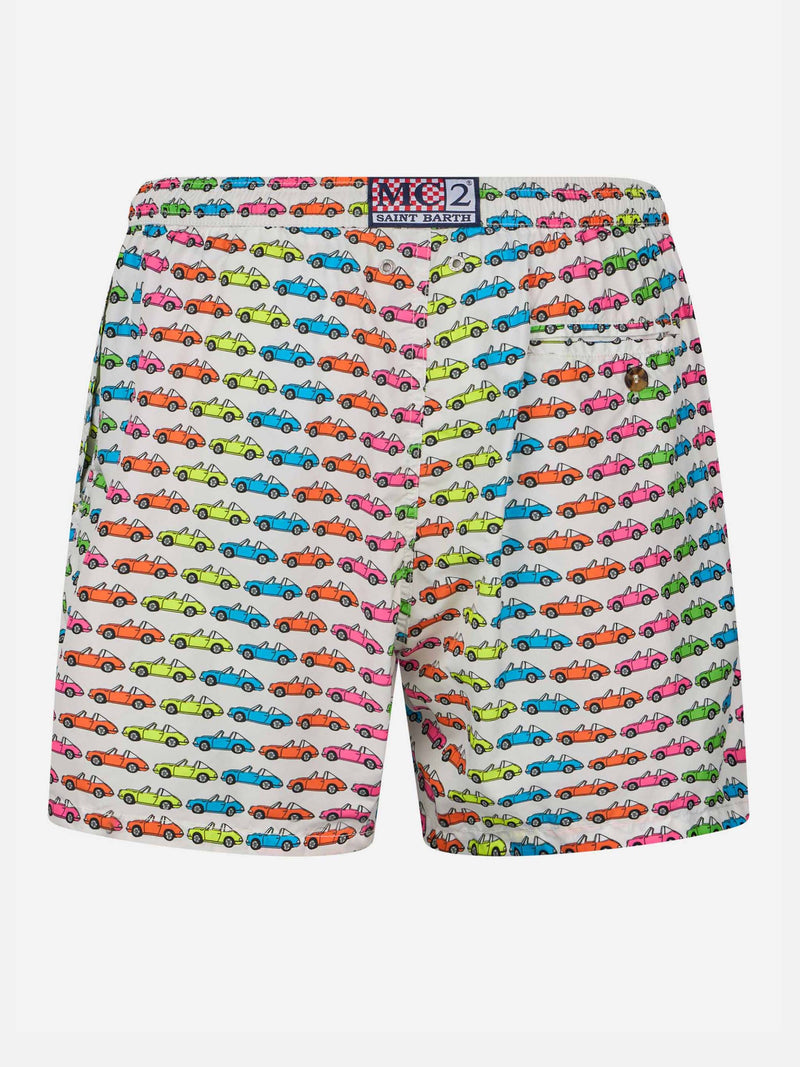 Man lightweight fabric swim-shorts Lighting Micro Fantasy with car print