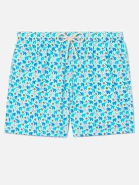 Lighting Micro Fantasy swim shorts in technical fabric with elephant pattern in blue and multicolor