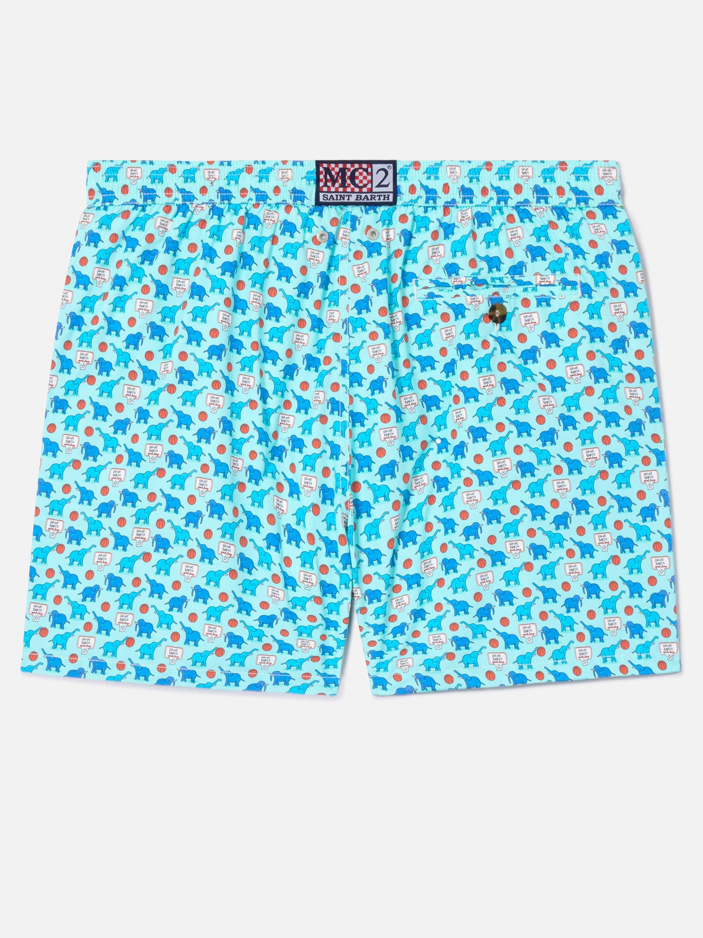 Lighting Micro Fantasy swim shorts in technical fabric with elephant pattern in blue and multicolor