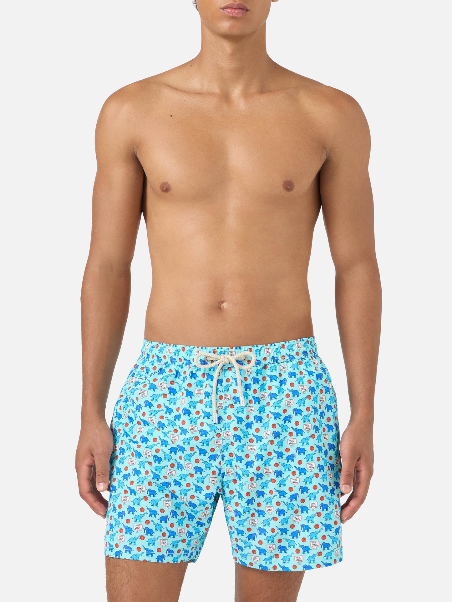 Lighting Micro Fantasy swim shorts in technical fabric with elephant pattern in blue and multicolor