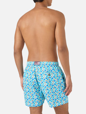 Lighting Micro Fantasy swim shorts in technical fabric with elephant pattern in blue and multicolor