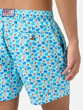 Lighting Micro Fantasy swim shorts in technical fabric with elephant pattern in blue and multicolor