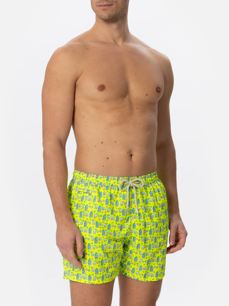 Man light fabric swim shorts with gin and gym print | GIN MARE SPECIAL EDITION