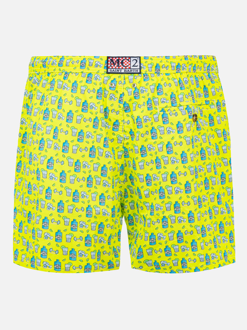 Man light fabric swim shorts with gin and gym print | GIN MARE SPECIAL EDITION