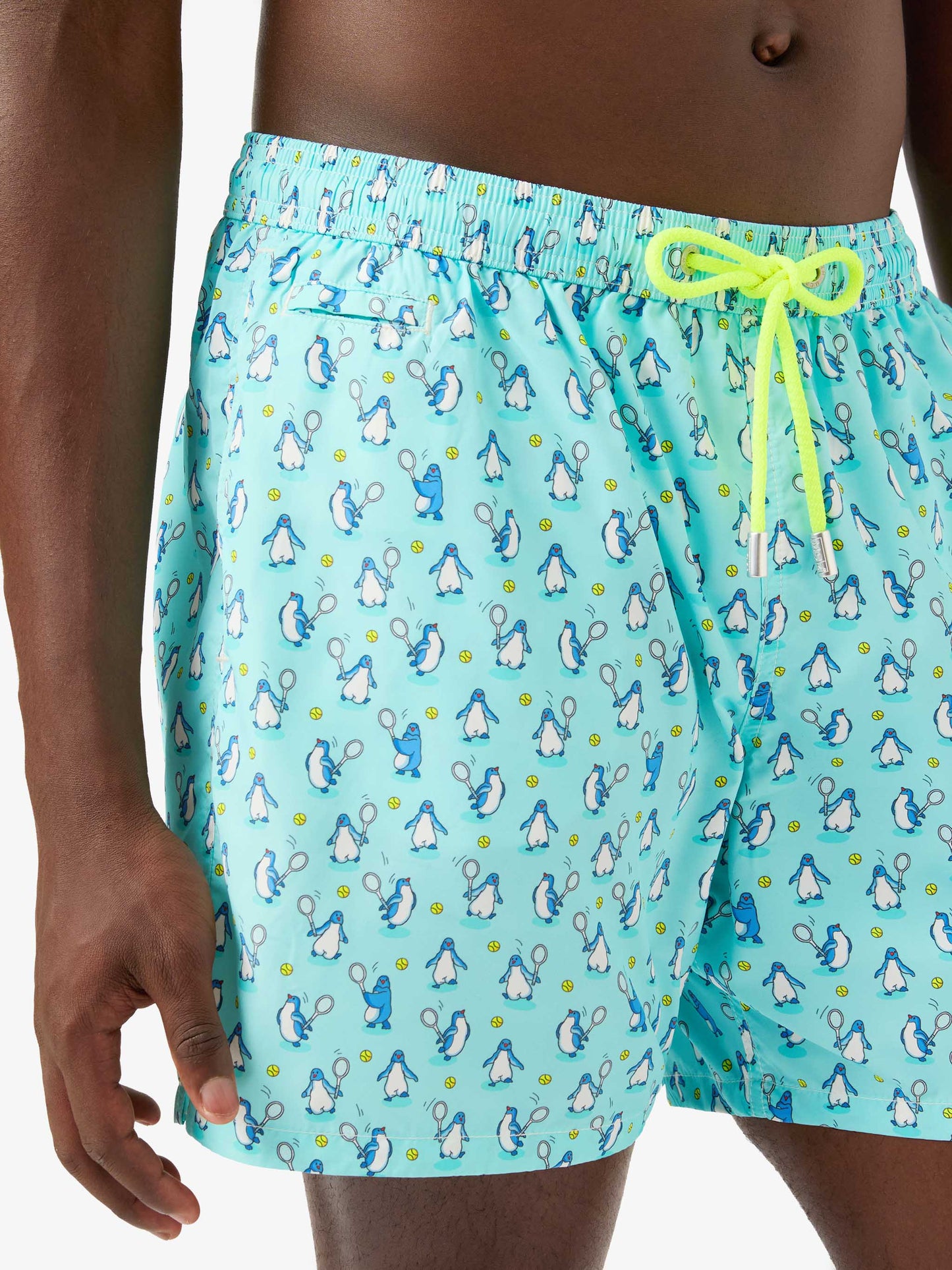 Lighting Micro Fantasy swim shorts in technical fabric with penguin pattern in blue and multicolor