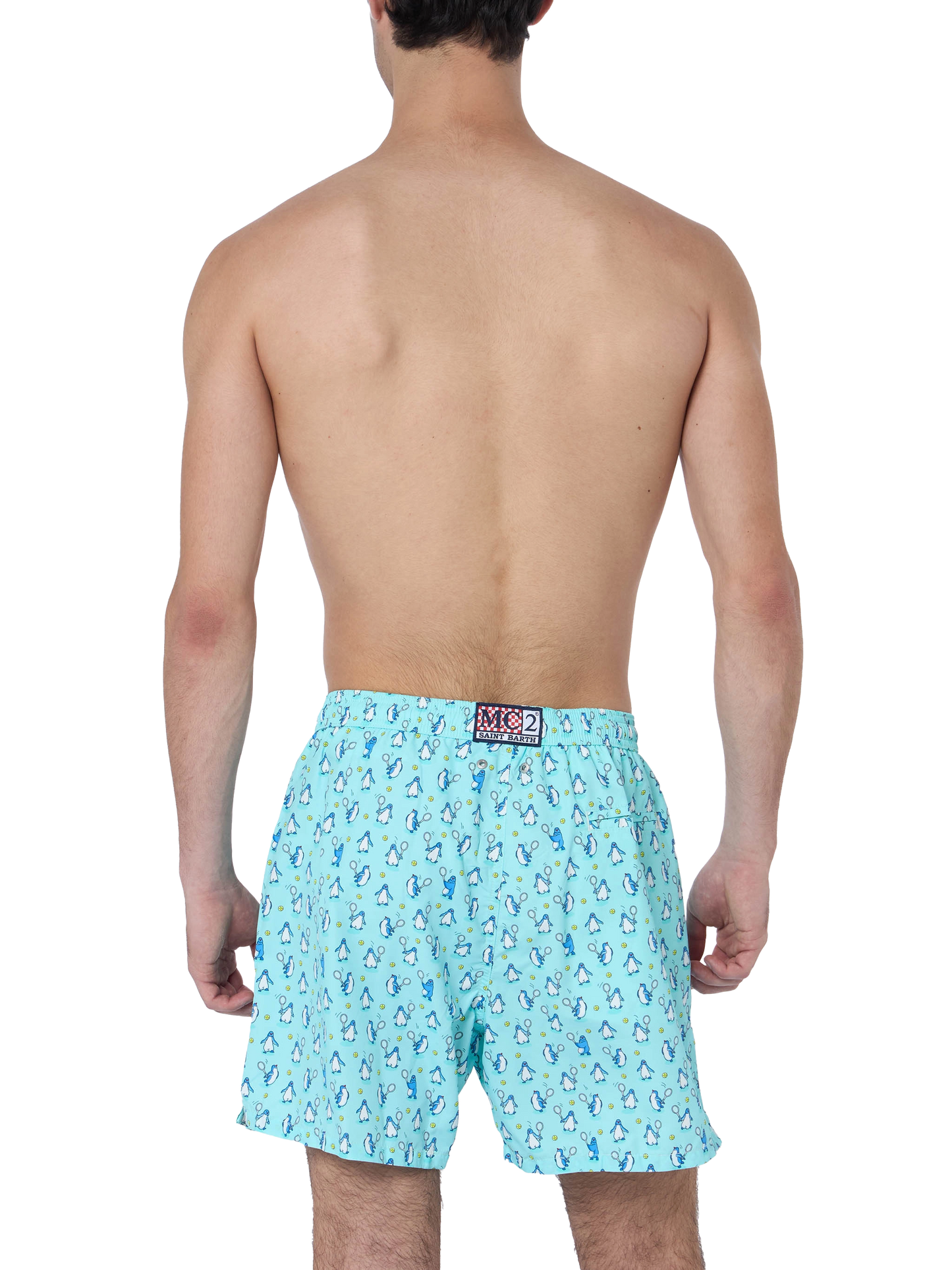 Man lightweight fabric swim-shorts Lighting Micro Fantasy with penguins print