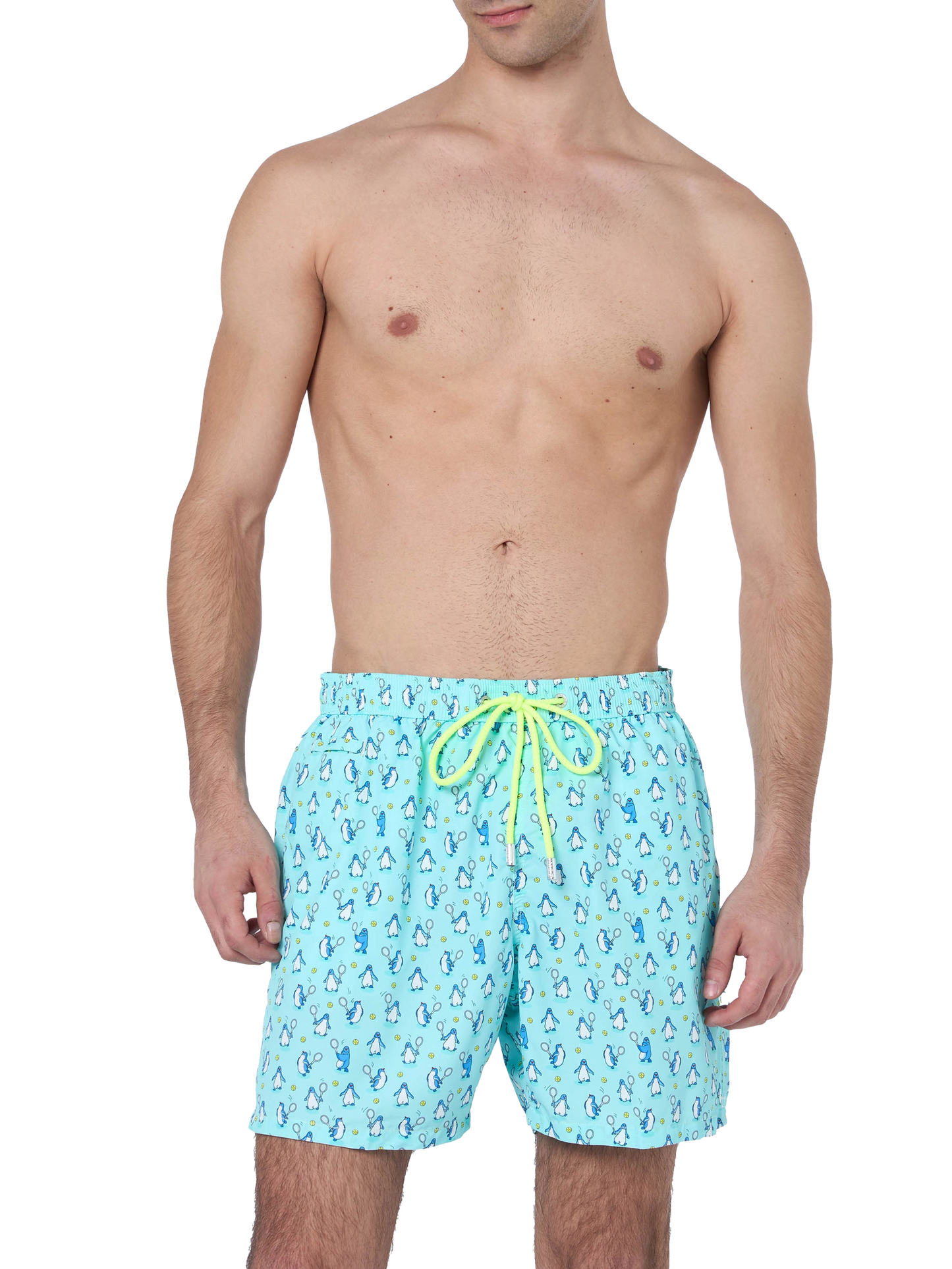 Man lightweight fabric swim-shorts Lighting Micro Fantasy with penguins print