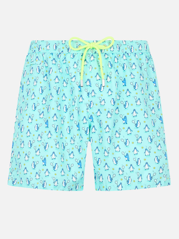 Man lightweight fabric swim-shorts Lighting Micro Fantasy with penguins print