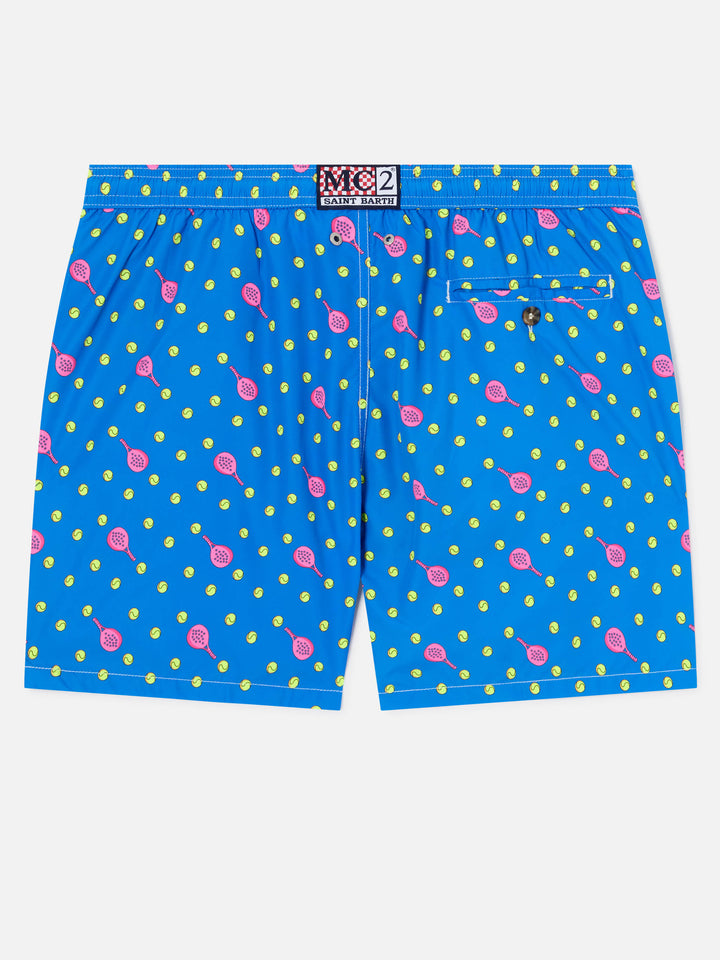 Lighting Micro Fantasy swim shorts in technical fabric with padel pattern in blue and multicolor