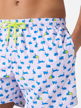 Lightweight fabric swim shorts Lighting with rabbit print