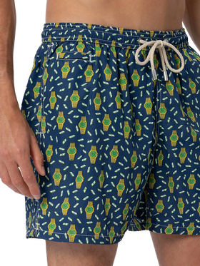 Man lightweight fabric swim-shorts Lighting Micro Fantasy with watches print