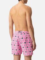 Lightweight fabric swim shorts Lighting with watch print