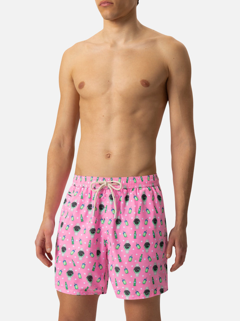 Lightweight fabric swim shorts Lighting with watch print