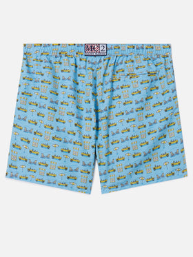 Light blue Lighting Micro swim shorts with road to Formentera all-over print